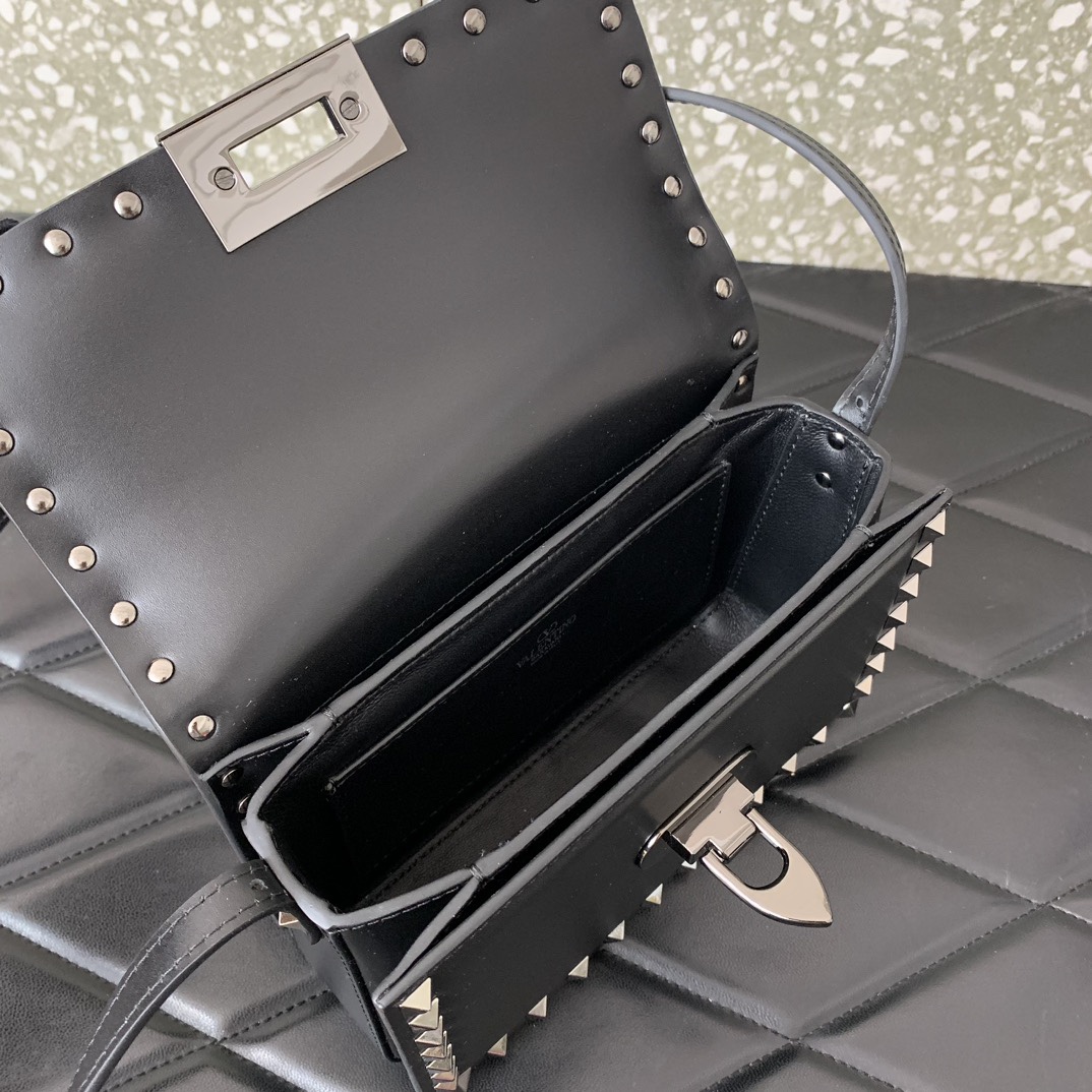 Valentino Garavani Rockstud Small Shoulder Bag in Black Smooth Leather